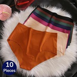 Women's Panties Giczi 10PCS/Set High-Rise Seamless Sport Briefs Silk Satin Underwear Woman Lingerie Plus Size Comfort Underpants