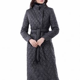 ladies Lg Cott Down Coats Winter Fi Solid Slim Fit Down Jacket Lapel Drawstring Plaid Lg Padded Jacket Parkas 93qx#