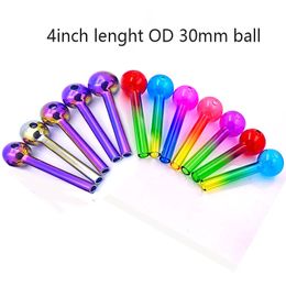 Wholesale Colourful Glass Oil Burner Pipe Oil Nail Smok Accessories 4inch 30mm Ball Handpipe Water Hand Burning for Dab Rigs Tube Tobacco Dry Herb Cheapest Price