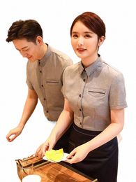 western Restaurant Waiter Work Clothes Milk Tea Shop Staffs Shirt and Apr Set Baking Catering Logo Embroider Working Uniforms N7bE#