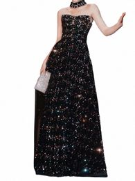 luxury Shinny Strapl Sleevel Formal Evening Dres High End Slim Waist A-line Vestidos Temperament Straps Design Gown Q70A#