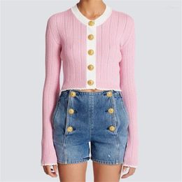 Women's Knits Cardigan For Women 2024 Spring Festival Metal Button Decoration Sweaters Elastic Knitted Slim Fit Thin Jacket Y2k