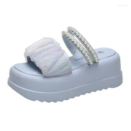 Sandals 7CM Women Pearl Wedge Summer Chunky Platform Slippers For Woman Thick Bottom Beach Flip Flops Gladiator Sandalias Mujer