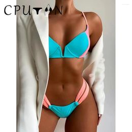 Women's Swimwear CPUTAN 2024 Sexy Push Up Bikini Set Two Piece Women Vintage Blue Swimsuit Brazilian Beachwear Girl Biquini SwimmingSuit