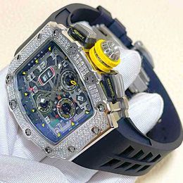 Luxury Mens Mechanics Watch Richa Rm Wristwatch Diamond Inlaid Mechanical Mens Automatic Rm Movement Barrel Shaped Mill Full Star 4KTV