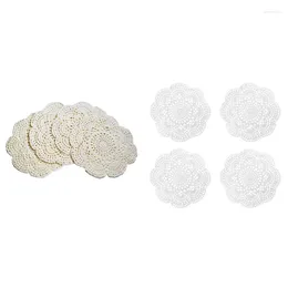 Table Mats 4Piece 8.6 Inch Doilies Crochet Round Lace Doily Handmade Placemats Cotton Crocheted Coasters (White)