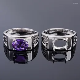 Cluster Rings MeiBaPJ 7 9 Natural Amethyst Gemstone Fashion Ring /Empty Support For Men Real 925 Sterling Silver Fine Charm Jewellery