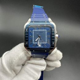 Stainless Steel Men's Watch 38.5mm Blue dial blue bezel blue rubber strap good Quality Automatic Mechanical Watch