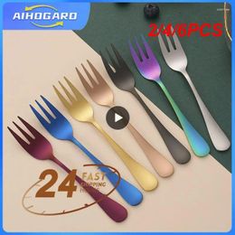 Forks 2/4/6PCS Pieces Gold Fruit Fork Stainless Steel Coffee Tea Set Ice Cream Cake Dessert Mini Afternoon Party Black