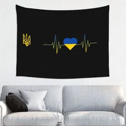 Tapestries Heartbeat Ukraine Flag Tapestry Hippie Room Decor Ukrainian Proud Wall Hanging For Living Home Decoration