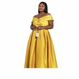 elegant Women Formal Dr Yellow Backl Sexy Off Shoulder A Line Swing Lg Robe Ladies Evening Party Plus Size Maxi Dres E92q#