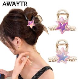 Hair Clips AWAYTR Y2k Star Hair Claw Five-Pointed Star Hair Claw Bath Hair Claw Hair Claw Medium Shark Clip Sweet Personality Shiny Hairpin Y240329