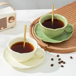 Mugs 220ml Solid Colour Ceramic Coffee Cups Irregular Shape Milk Tea Cup With Tray Ins Style Oatmeal Breakfast Mug Drinkware