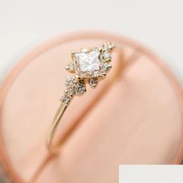 With Side Stones 2021 New White Colour Cubic Zirconia Sier Gold Finger Rings Wedding Trend Engagement Ring For Drop Delivery Jewellery Dhybd