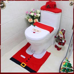 Toilet Seat Covers 3Pcs Rug Tank Cover Set Santa Claus/Snowman Christmas Bathroom Decorations Cute For Home Indoor Decor