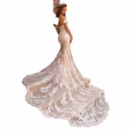 modern Slim Mermaid Lace Open Back Wedding Gowns for Bride Sweetheart Off Shoulder Sleeve Bride Wedding Dres Court Train 2022 j6se#