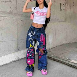 Women's Shorts MID Waist Print Stretchy Jeans Daily Fashion Womens Pants Streetwear Baggy Boyfriend Y2k HOLE 3XL 240329