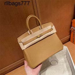 Tote Leather Bag Bk the Original of Family Is Handmade with Wax Thread Sewn Biscuit Color Gold Buckle for Women