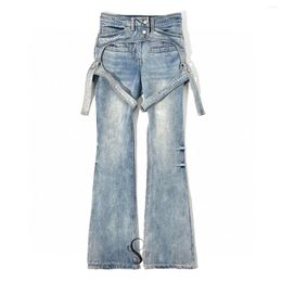 Women's Jeans Women Long Legged Girl Tall Punk Mid Waist Strap Pants Flare