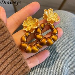 Dangle Earrings Draweye Flowers For Women Maillard Style Mediaeval Vintage Fashion Jewellery Brown Elegant Sweet Pendientes Mujer