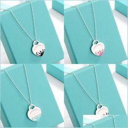 Pendant Necklaces Pendant Necklaces Design Brand Water Droplet Enamel Heart Love Necklace Clavicle Red Blue Black For Women Jewelr2388