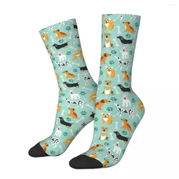 Men's Socks Cute Dogs Bones And Paws On Light Blue Vintage Harajuku Dog Hip Hop Casual Pattern Crew Crazy Sock Gift Printed