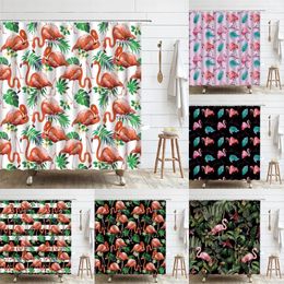 Shower Curtains Flamingo Curtain For Bathroom Palm Leaf Tropical Plants Leaves Flowers Parrot Home Decor Pink Birds Gifts Bathtub Screen