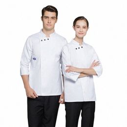 unisex Chef Shirt Restaurant Kitchen Jacket Lg Sleeve Catering Services Cooking Clothing Hotel Cook Coat Women Waiter Uniform 52qD#