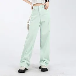 Women's Jeans 2024 Women Wide Leg Baggy Lady High Waist Oversized Denim Pants Soft Y2K Pink Purple Green White Loose Cargo Long Trousers