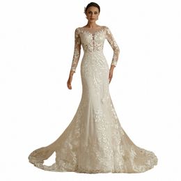 bepeithy Mermaid Lace Wedding Dres 2022 Three Quarter Sleeves Boat Neck Vintage Boho Bride Court Train Bridal Party Gown New u4UE#