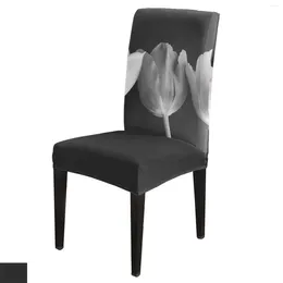 Chair Covers Tulip Flower Black And White Cover For Dining Room Banquet Party Spandex Stretch Seat Wedding