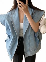 colorfaith JKV8973 New 2023 Sleevel Waistcoat Pockets Streetwear Oversized Spring Autumn Women's Denim Jeans Jackets Tops 87XD#