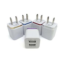 Cell Phone Adapters 5V 2.1A 1.0A Double Usb Ac Adapter Home Travel Wall Charger With Dual Ports Eu Us Plug 5 Colors Chargers Drop Deli Othcn