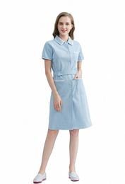 women's Summer Beauty Sal Nursing Uniform Chemist's Shop Clinic Short Sleeve Fiable Working Wear With Waistbelt Slim Fit C1b4#