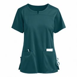 women's Nursing Uniform Tshirts Tops Short Sleeve Pocket Care Workers Scrubs Medical Working Uniform Nursing Workers Scrubs Tops j5ak#