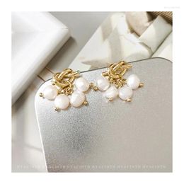 Dangle Earrings S925 Silver Ear Needle Stud Natural Fresh Water Twisted Pearl W/Brass 14k Gold Filled Korea Jewelry For Women HYACINTH