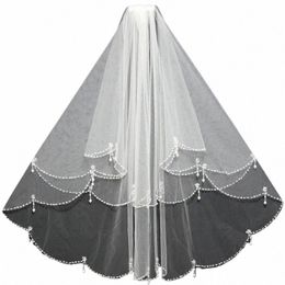 best Quality 2 layers Short Beaded Pearl Wedding Veil White Ivory Tulle Women Bridal Veil With Comb Wedding Accories J5IQ#