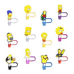 13colors funny yellow family members silicone straw toppers accessories cover charms Reusable Splash Proof drinking dust plug decorative 8mm/10mm straw party