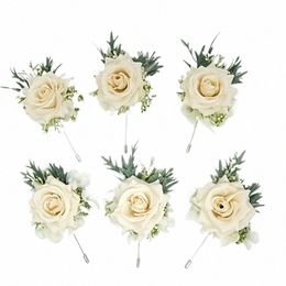 rose Wedding Wrist Corsage And Boutniere Set ForBride,Bridesmaid,Man,Groom, AccoriesProm Suit Decoratis Champagne s4wf#