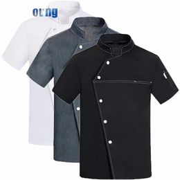 unisex Chef Jacket Short Sleeve Kitchen Cook Coat Chinese Restaurant Waiter Uniform Top 16fx#