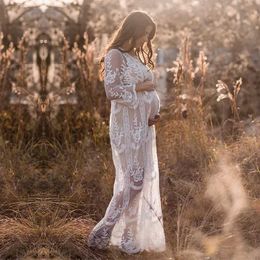 Maternity Dresses SMDPPWDBB lace maternity dress photography Bohemian womens Maxi dress loose embroidery white lace dress long tone beach dressL2403