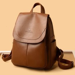 2023 High Quality Soft Leather Women Backpacks Retro Solid Colour Shoulder Bag Large Capacity Travel School for Girls 240323
