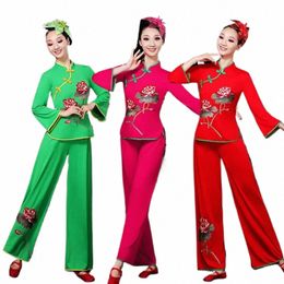 chinese Folk Yangko Dance Classical Natial Costumes Female Fan Waist Drum Square Dance Suit Hanfu Clothing Stage Performance b7Ww#