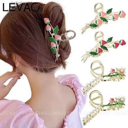 Hair Clips Korean Style Strawberry Metal Hairpin Women Elegant Crab Hair Clip Headband Shark Claw Clip Barrette Girl Hair Accessories Tiara Y240329