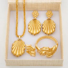 Necklace Earrings Set Fashion Women Jewellery With Gift Box 18k Gold Plated Dangle And African Dubai Bracelet Ring For Gifts