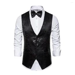 Men's Vests Sinle-breasted Waistcoat Sequin Vest Bow Tie Set For Men Retro Disco Groom Wedding Party With Special