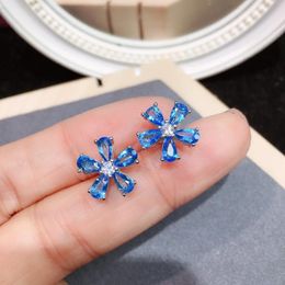 Stud Earrings 925 Silver Flowers For Woman 3mm 5mm Total 2ct Natural Topaz Earringswith 3 Layers 18K Gold Plating