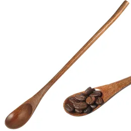 Spoons 2 PCS Round Handle Wooden Spoon Coffee Whisk Swizzle Stick Long Ice Cream