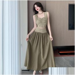 Work Dresses Two Piece Skirt Set Womens Suit Y2K Clothes Summer 2023 Y Outfit Cropped Top And Midi Chic Elegant Female Clothing Drop D Otaeh