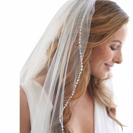 topqueen Bridal Elegant Rhineste Veils 100% Hand-Beaded Veil Short Lace Veil Ivory Wedding Accory With Crystal Edge V31 P6UD#